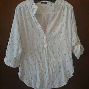 White tunic top with navy branch print